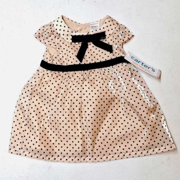 Carters 2 piece polka dot dress with velvet trim and bow - Picture 2 of 6